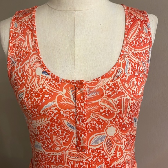 TORY BURCH orange floral stretchy SILK KNIT DRESS. Sleeveless zippered side Med - Picture 4 of 16